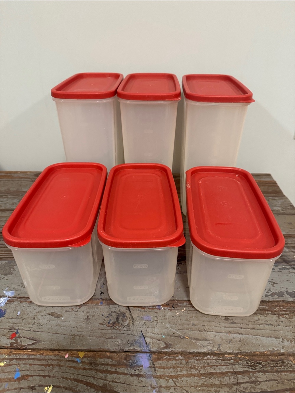 Vintage Rubbermaid Modular Canister Set Red Lids 6 Pc 18 & 8 Cup Pantry Storage